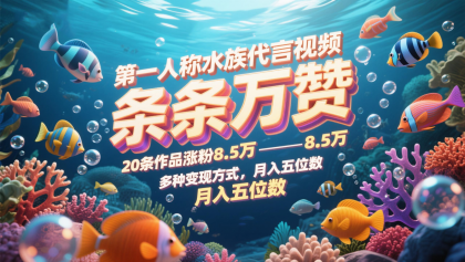 第一人称水族代言视频，条条万赞，20条作品涨粉8.5万，多种变现方式月，入五位数-颜夕资源网-第18张图片