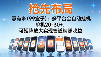 抢先布局慧有米（99盒子）：多平台全自动挂机，单机20-30+，可矩阵实现管道躺赚-颜夕资源网-第18张图片