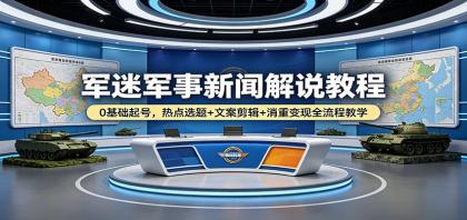 军迷军事新闻解说教程：0基础起号，热点选题+文案剪辑+消重变现全流程教学