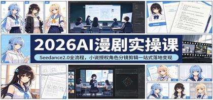 2026AI漫剧实操课：Seedance2.0全流程，小说授权角色分镜剪辑一站式落地变现